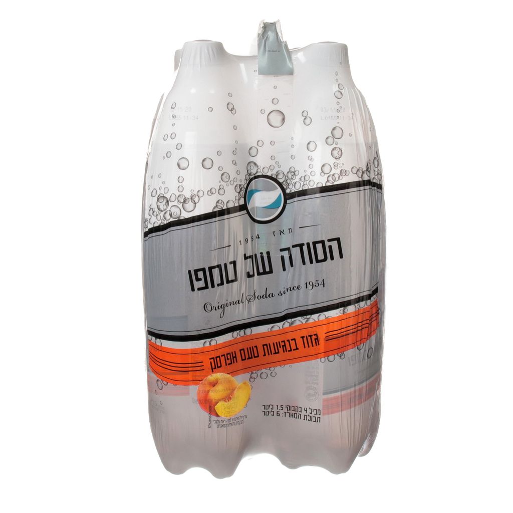 סודה בנגיעות טעם אפרסק, 1.5 ליטר, רביעייה