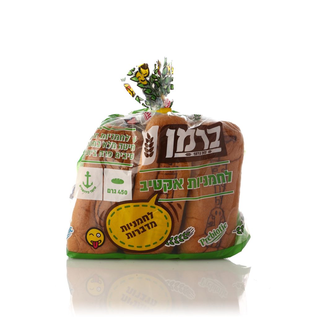 6 לחמניות אקטיב מקמח חיטה מלא בתוספת סיבים פרה ביוטיים