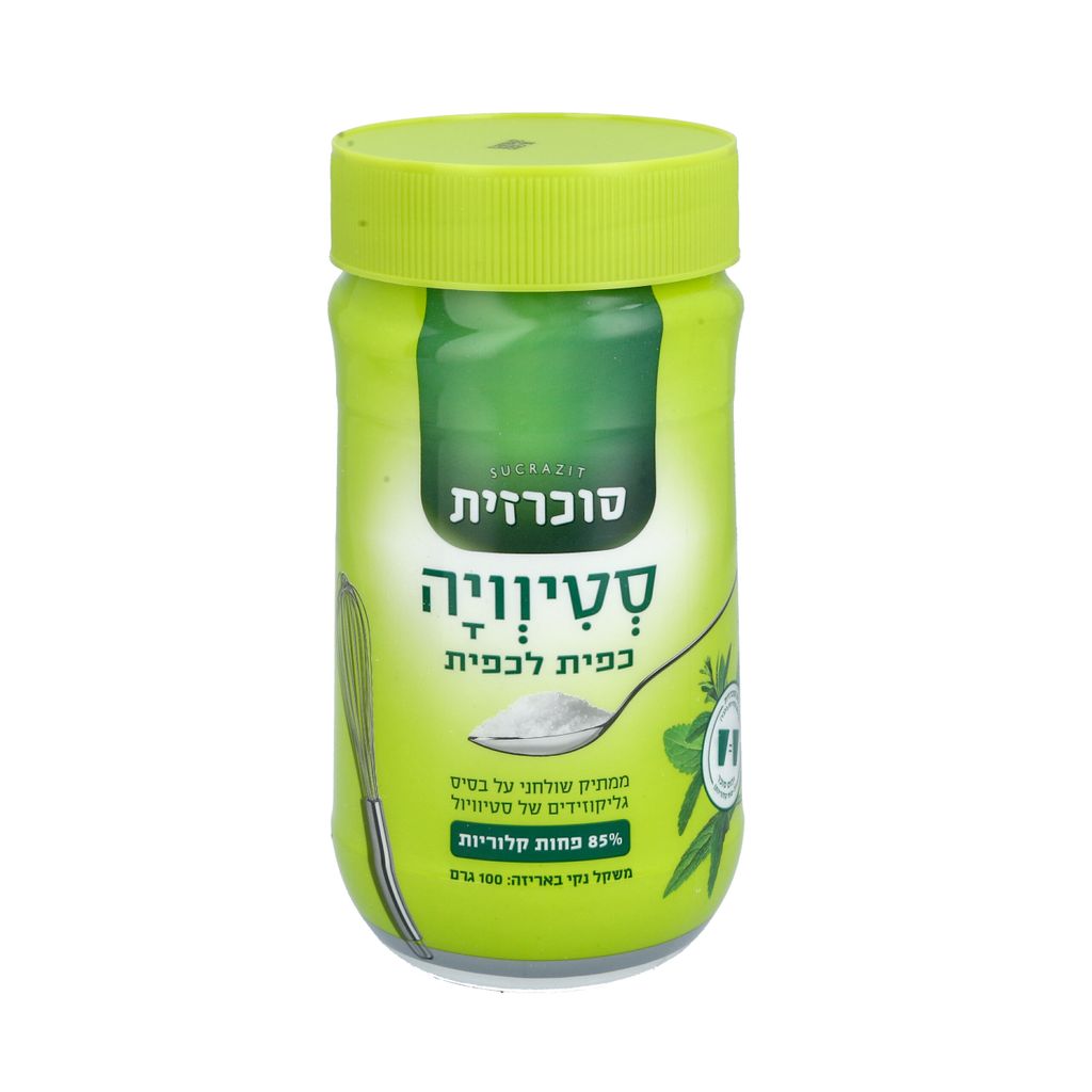 סוכרזית סטיוויה כפית לכפית ממתיק על בסיס גליקוזידים של סטיביולי 100 גרם