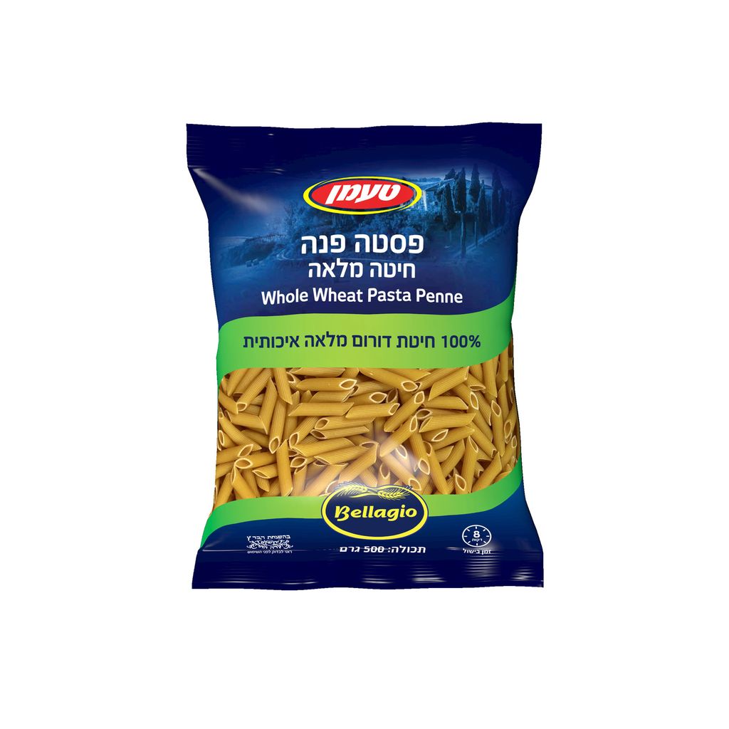 טעמן פסטה צינורות חיטה מלאה 500גר