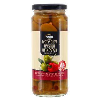 זיתים ירוקים ממולאים בפלפל אדום