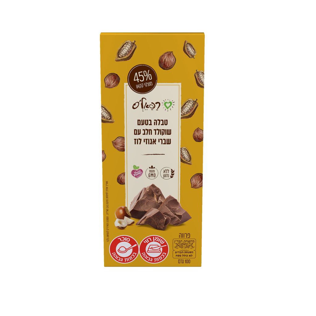 שוקולד חלב עם שברי אגוזי לוז
