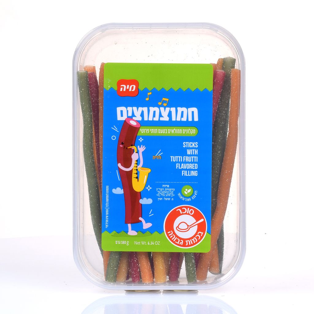 חמוצמוצים - מקלונים ממולאים בטעם תותי פרוטי 180 גר' במגש