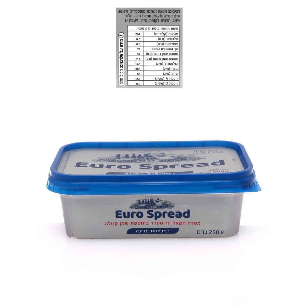 Euro Spread ממרח חמאה יורוספרד בתוספת שמן קנולה במליחות עדינה 250 גרם