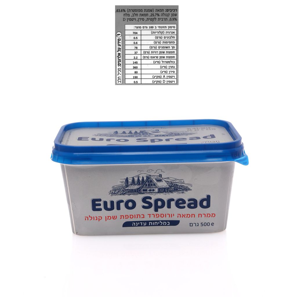 Euro Spread ממרח חמאה יורוספרד בתוספת שמן קנולה במליחות עדינה 500 גרם