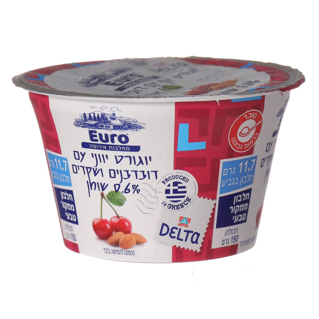 דלתא - יוגורט עם דובדבנים ושקדים 150 גרם 0.6% שומן