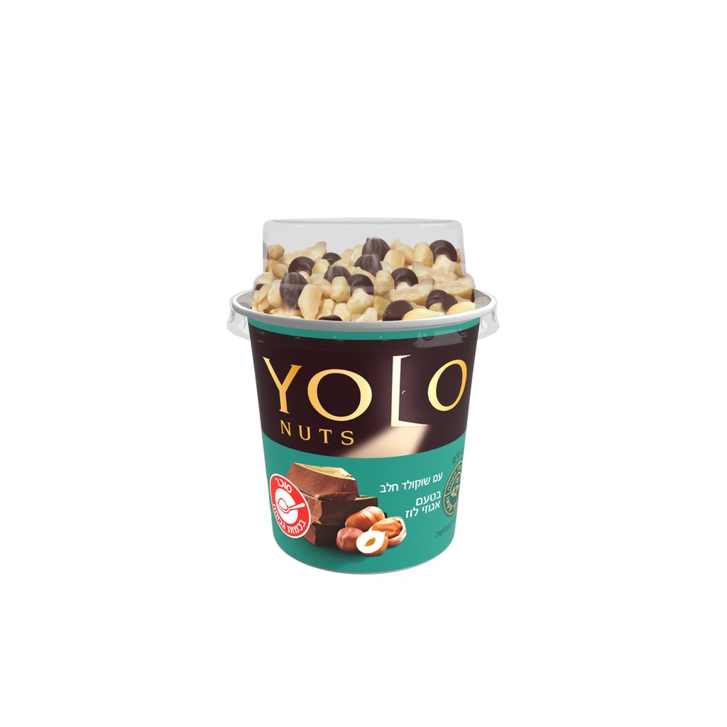 YOLO NUTS שוקולד חלב בטעם אגוזי לוז בתוספת אגוזי לוז מקורמלים וציפס שוקולד