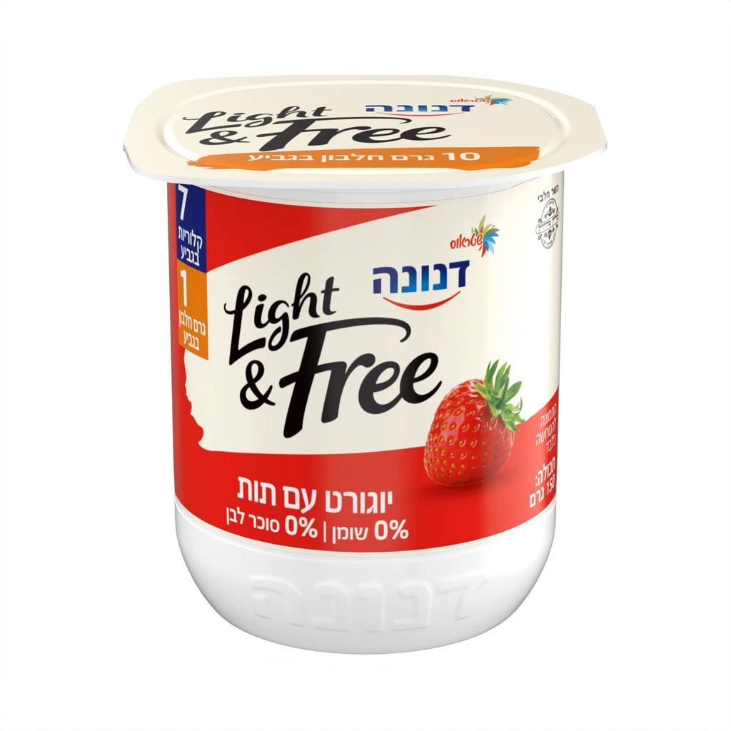 דנונה יוגורט עם תות - 0% שומן 10 גרם חלבון בגביע