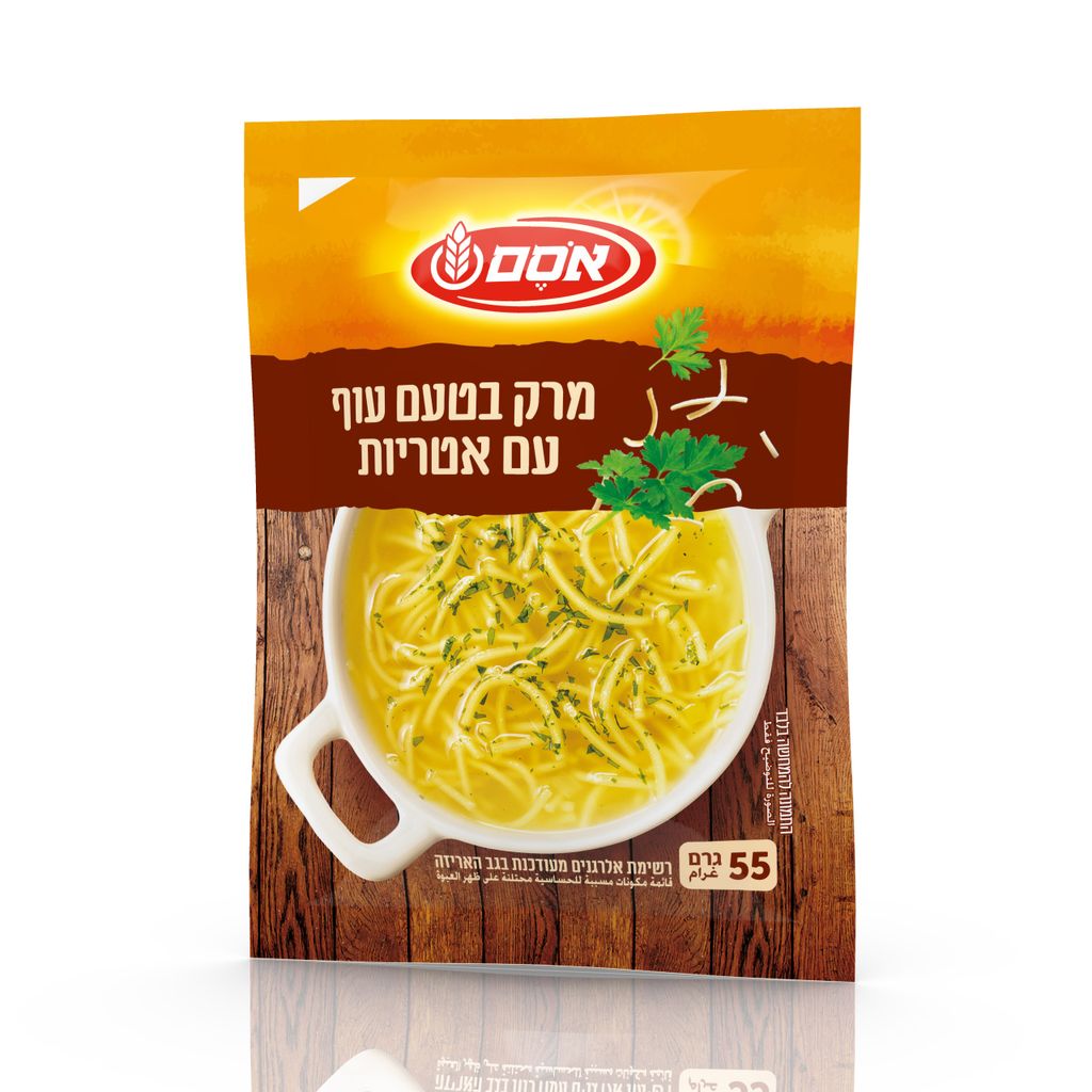 אסם מרק בטעם עוף ואטריות יעודי.6 12*55ג