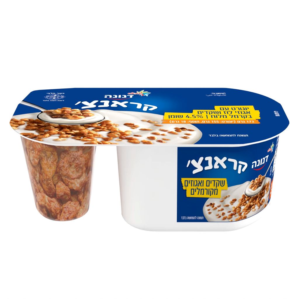 דנונה קראנצ' עם אגוזי לוז ושקדים בקרמל מלוח - 4.5% שומן