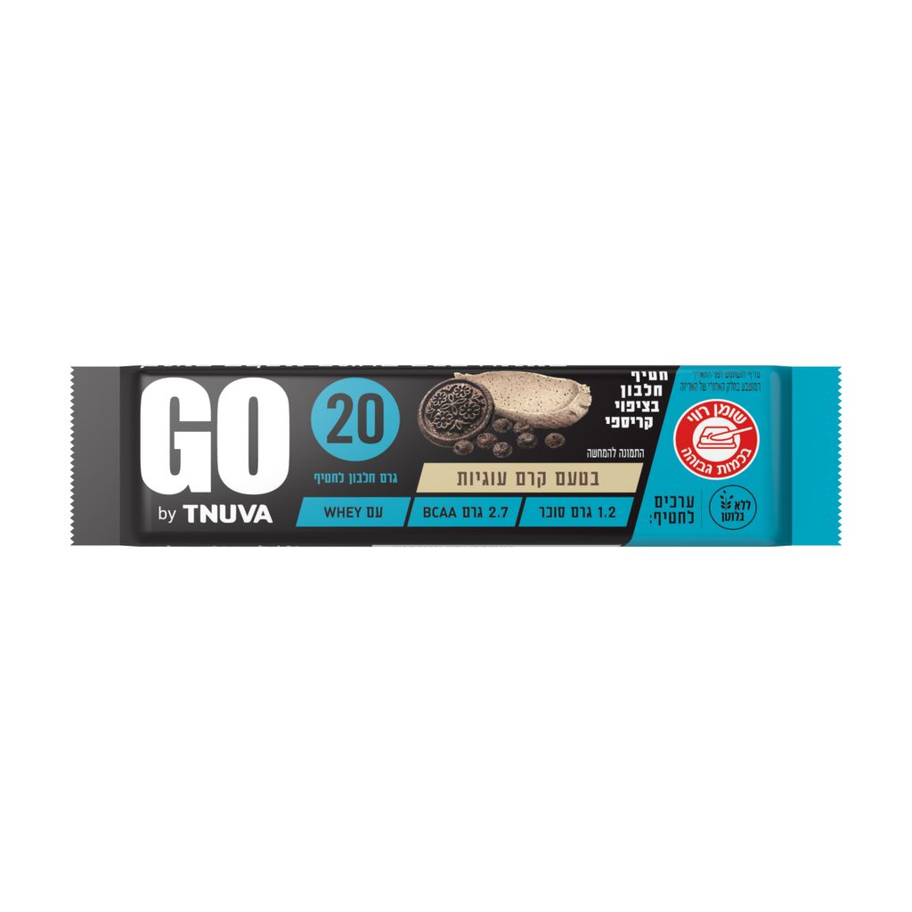 חטיף חלבון GO בטעם קרם עוגיות  בציפוי קריספיn60 גרם