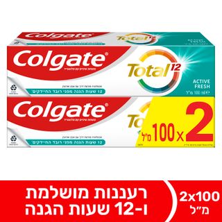 קולגייט - משחת שיניים טוטאל אקטיב פרש זוג * 100 מ"ל