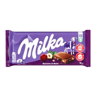 שוקולד חלב צימוק ואגוז מילקה 90 גר